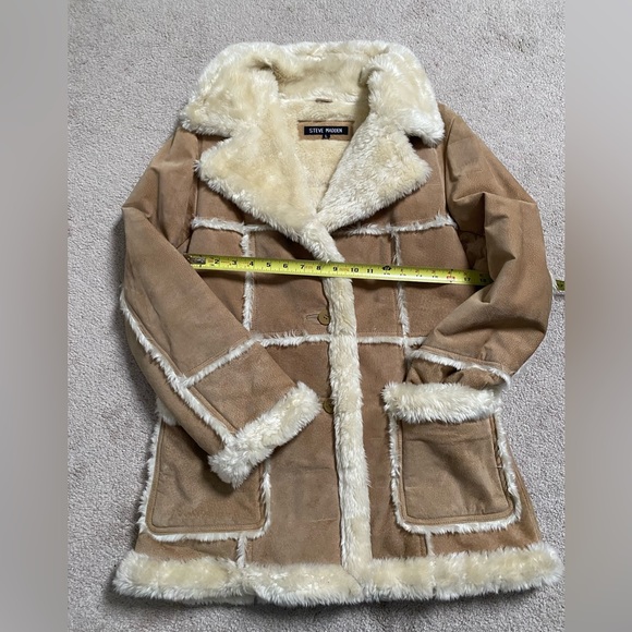 Steve Madden Tan/Beige Suede Leather w/Faux Fur Full Length Coat - Picture 6 of 10